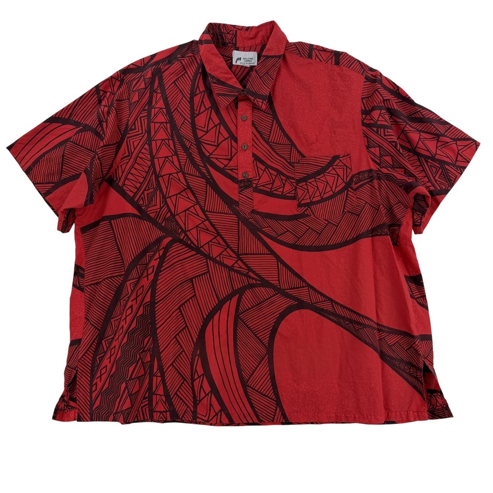 Vintage Malihini Hawaii Shirt Mens 3XL Red Tribal Hawaiian Button Up